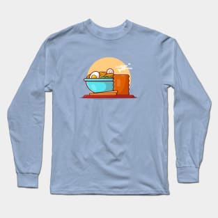 Ramen Bowl Noodle with Egg Boiled Cartoon Vector Icon Illustration Long Sleeve T-Shirt